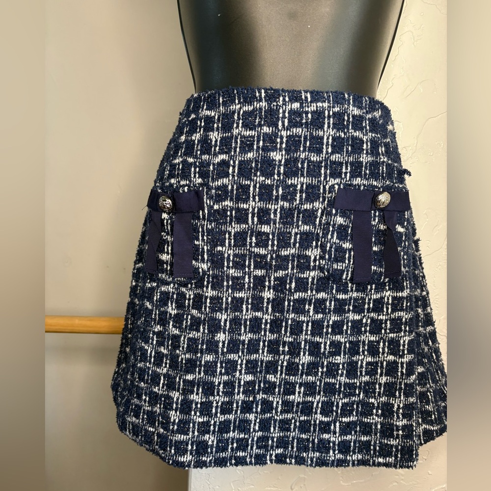 CeCe Navy & White Tweed Mini Skirt sz small - Picture 5 of 8